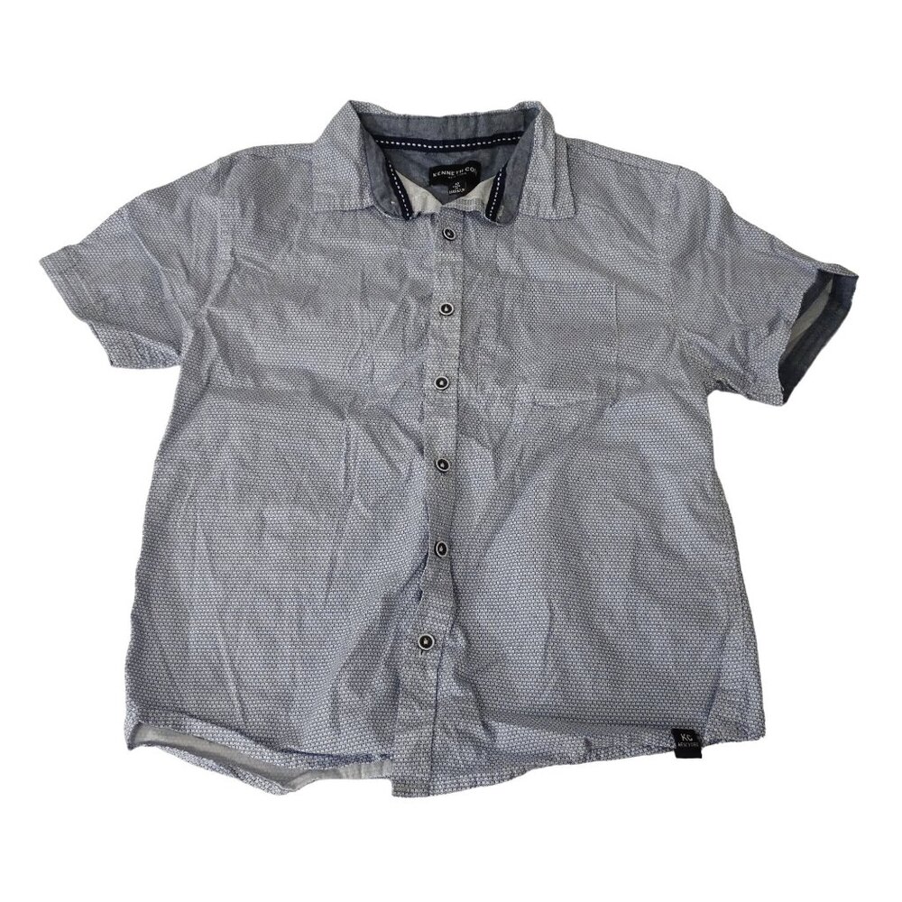 Kenneth Cole Short Sleeve Button Up Shirt Boys Size 10 Blue White Patterned